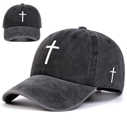 Black Baseball Cap Snapback hat for Men Snap Pack Hip Hop Mens Hat - color: Embroidered Cross 1