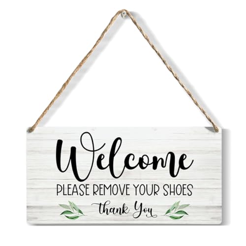Front Door Welcome Sign, Please Remove Your Shoes Signs, No Shoes Sign for Home, Wooden Hanging Plaque 12 x 6 Inch, for Office Bedroom Living Room Home Decor Gifts - color: Welcome