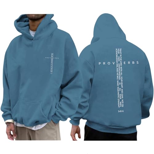 Christian Hoodies for Men Inspirational Religious Faith Cross Sweatshirts Vintage Bible Verse Graphic Hoodie Pullover - color: Deep Blue, size: Small