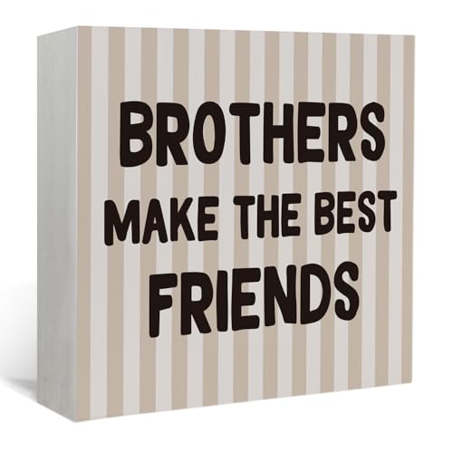 Lacama Boy Nursery Decor Wooden Box Sign, Brothers Make the Best Friends Decorations Wood Block Signs, Retro Neutral Striped Wood Sign for Toddler Boys Room Playroom Desk Shelf Wall Decor 5x5 Inches - color: Brothers Make the Best Friends-Stripe