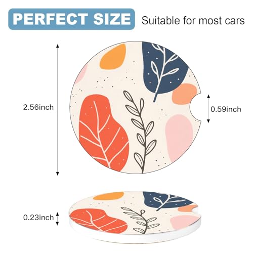 Ceramic Car Cup Holder Coasters Set of 2, 2.56 in Bohemian Leaves - color: Bohemian Leaves