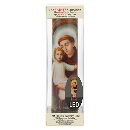 Saints Collection St. Anthony Flickering LED Prayer Candle - English & Spanish Prayers, Unique Religious Decoration for Altar, Mantle or Home - size: 1 Count, style: St Anthony