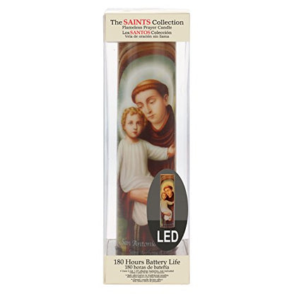 Saints Collection St. Anthony Flickering LED Prayer Candle - English & Spanish Prayers, Unique Religious Decoration for Altar, Mantle or Home - size: 1 Count, style: St Anthony