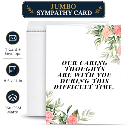 Andaz Press Jumbo Sympathy Card with Envelope, Sorry For Your Loss Card, Caring Thoughts Are With You, Pet Loss, Condolences Card with Big Blank Space to Send to Friends, Family, 8.5" x 11", 1-Pack - color: Caring Thoughts Are With You