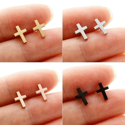 Stainless Steel Cross Small Earrings Set for Women Men Minimalist Religious Faith Mini Crucifix Lightweight Tiny Sleeper Stud Earrings for Easter Christian Baptism Birthday Christmas Fashion Jewelry