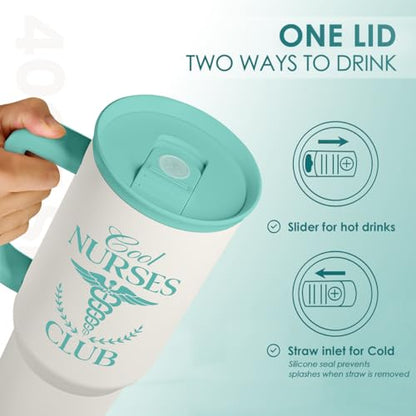SANDJEST Nurse Gift for Women, Nutrition Facts Tumbler with Handle, Insulated Stainless Steel Travel Coffee Mug for Nursing Friends, Aprreciation Gifts for Nurse Week, Birthday, Christmas, 40oz - color: Nurse 6
