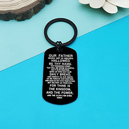 Dabihu Christian Gift Keychain Religious Gift Bible Verse Keyring Baptism Christmas Easter Birthday First Communion Gift - color: Our Father Which Art in Heaven Hallowed Be Thy Name Black Keychain