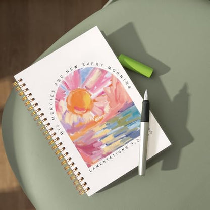 Abstract Christian Notebook, His Mercies Are New Every Morning Bible Journal, Watercolor Religious Spiral Notebook Journal for Note Taking, Christian Faith Based Gifts, 5.5x8.3 Inch - color: LAMENTATIONS 3:22-33