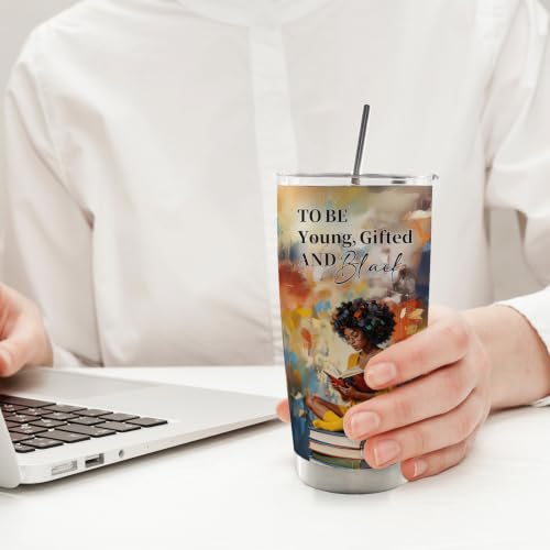 Black Woman Book Lovers Gifts 20oz Travel Coffee Mug Tumbler - color: Black