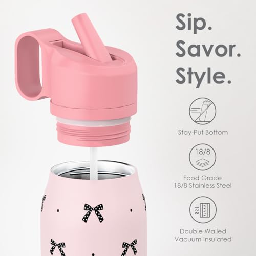 Bow Stainless Steel Water Bottle with Twist Lid 20oz, Travel Insulated Water Bottles for Sports & Gym, Gift for Women Girls Friends Birthday Christmas - color: Bow 3