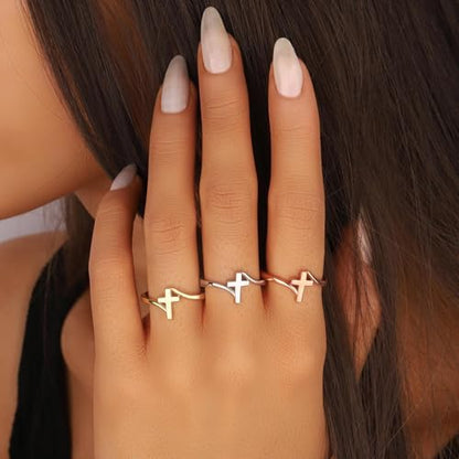 Cross Ring Women 14K Gold Plated Statement Stackable Engagement Christian - color: A-Gold