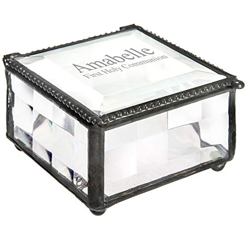 First Communion Gift Personalized Jewelry Box Engraved Keepsake Stained Glass J Devlin Box 333-1 EB218-2 (Clear Textured) - color: Clear Textured