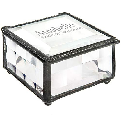 First Communion Gift Personalized Jewelry Box Engraved Keepsake Stained Glass J Devlin Box 333-1 EB218-2 (Clear Textured) - color: Clear Textured