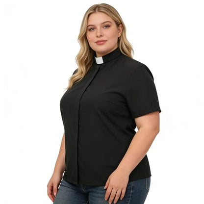 BPURB Women's Clergy Tab Collar Shirt Ministry Blouse - color: Black, size: X-Small