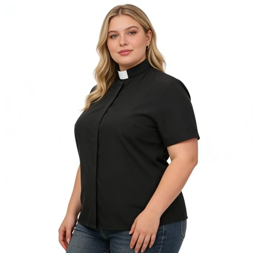 BPURB Women's Clergy Tab Collar Shirt Ministry Blouse - color: Black, size: Small