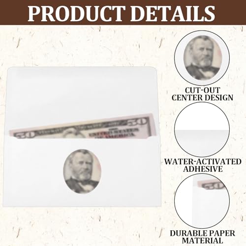 Dunzoom 300 Pcs Cash Envelopes 6.2x2.9in White Diecut Window