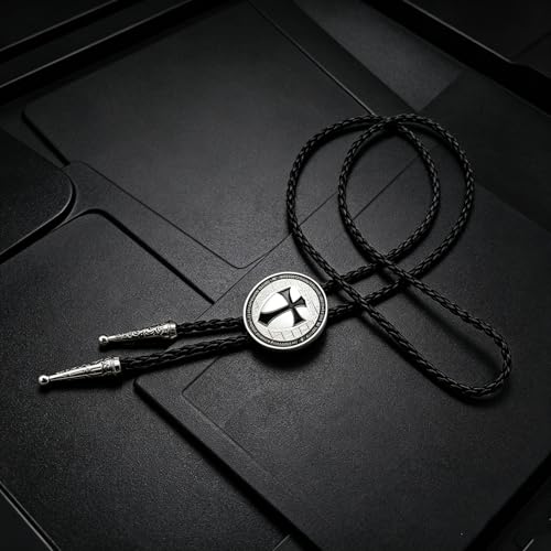 Fashionable Cross Bolo Tie Multi-Color Cross Shield Necktie - color: Black
