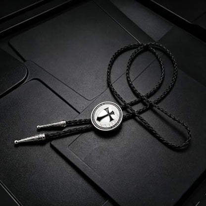 Fashionable Cross Bolo Tie Multi-Color Cross Shield Necktie - color: Black