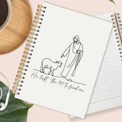 He Left the 99 to Find Me Christian Spiral Notebook 5.5x8.3 in, Christian Prayer Bible Verse Journal, Minimalist Jesus and Lamb Hardcover Notebook Journal Gifts for Women - color: Minimalist Jesus and Lamb