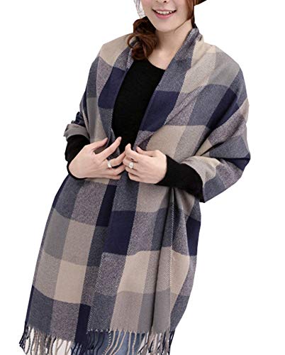 Wander Agio Women's Fashion Long Shawl Big Grid Winter Warm Lattice Large Scarf - color: Grey