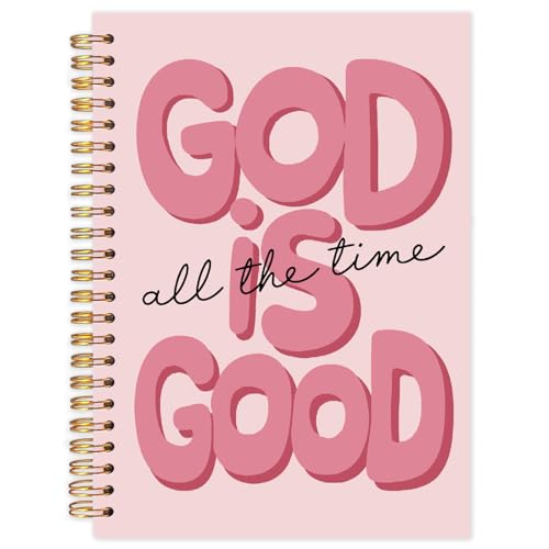 Yhtrg Red Preppy God Is Good Notebooks, Brown Christian Spiral Notebook Gift for Women, Bible Journaling Notebooks for Office School Supplies, 5.5x8.3 Inch - color: god12