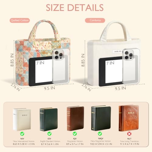 Sminra Small Bible Tote Bag for Women, Corduroy or Quilted Mini Tote Bag - color: Aqua Coral Floral
