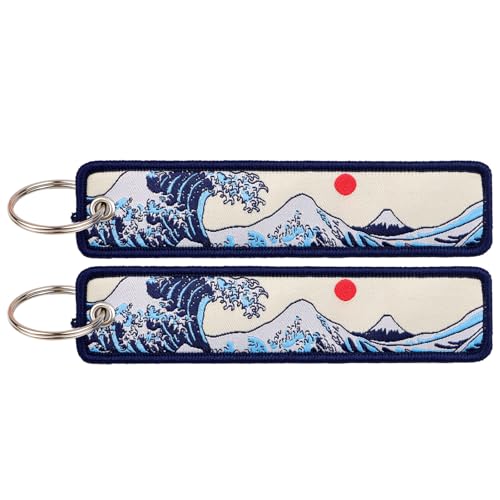 Woven Keychains (2-Packs) - Motorcycle Key Tag for Keys, Cars, Scooters, Aesthetic Key Chain for Women, Teacher, Men - color: Wave