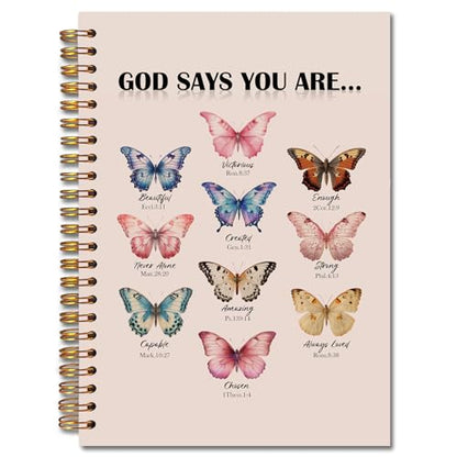 Butterfly Christian Spiral Notebooks, God Says You Are Bible Journal, Scripture Journals for Writing, Christian Gifts for Women, Religious Notebook for Note Taking, 5.5x8.3 Inch - color: white Bible Notebook-15