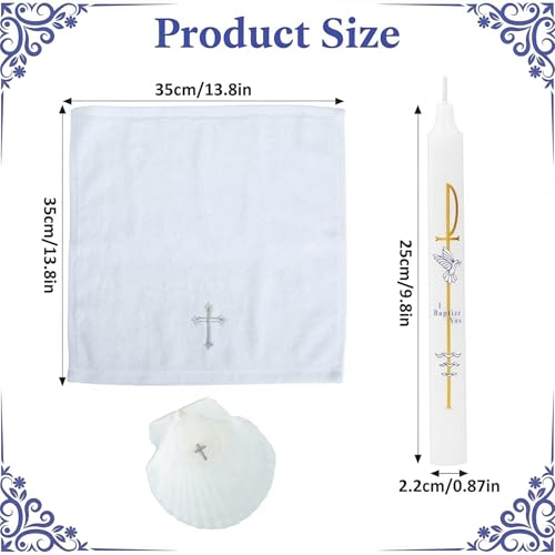 Baptism Candle Set for Boy Girls - Baptism Kit Include Baptismal Candles, Towel and Shell. Vela para Bautizo, Christening Set Velas para Bautizo De Niño Baptismal Kit Gifts (Silver) - color: Silver