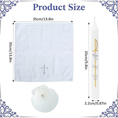 Baptism Candle Set for Boy Girls - Baptism Kit Include Baptismal Candles, Towel and Shell. Vela para Bautizo, Christening Set Velas para Bautizo De Niño Baptismal Kit Gifts (Silver) - color: Silver
