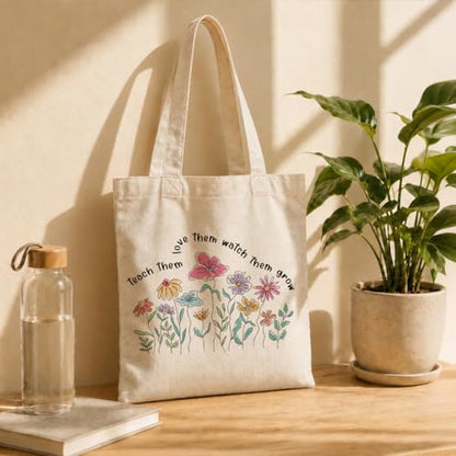 Aesthetic Flower Tote Bags, Teach Them Love Them Watch Grow, Weekend Bag, Beach Travel Bags, Teacher Thank You Gift, Useful Canvas Tote Bag, Meaningful Gifts to Teachers Parents - color: Style 08