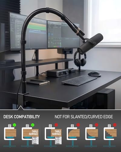 KC32 19-Inch Gooseneck Mic Stand, Heavy-Duty Desk Clamp for Podium - size: 19-INCH