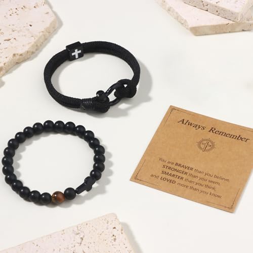 Giovanchi Christian Cross Bracelet for Men Him Dad Father Godfather Grandfather Grandpa Husband, Inspirational Faith Based Jesus Bracelets Gifts for Easter Basket Stuffers - style: Always Remember