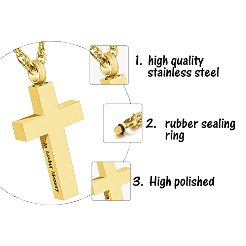 Cremation Cross Necklace for Ashes Stainless Steel Cross Urn Necklace Ashes Holder Memorial Jewelry-In Loving Memory - color: Gold, style: Non-customize