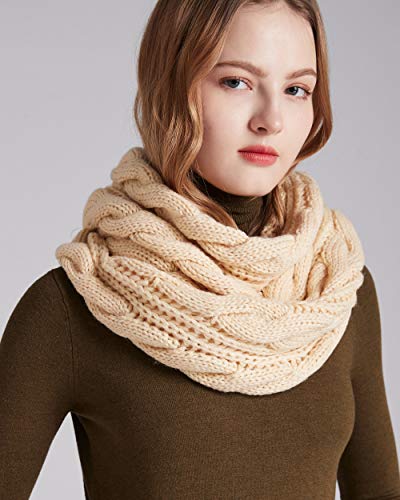 NEOSAN Womens Thick Ribbed Knit Winter Infinity Circle Loop Scarf - color: Twist Beige
