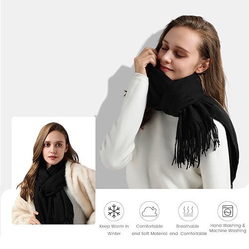 Clothirily Womens Winter Scarf, Oversized Long Blanket Plaid Shawl Wrap - color: Black