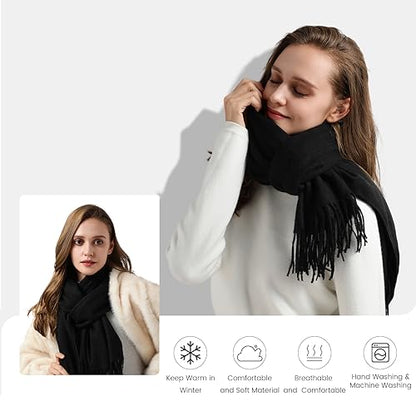 Clothirily Womens Winter Scarf, Oversized Long Blanket Plaid Shawl Wrap - color: Black