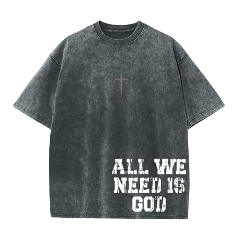 Wrenpies Christian Shirts for Men Inspirational God Faith Jesus Tshirts Oversized Vintage Cross Graphic Tees Acid Wash Tops - color: Denim Blue, size: Small