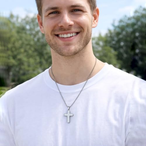 Stainless Steel Cross Necklace for Men & Women Polished & Matte Cross Pendant Unisex Religious Jewelry Gift Simple Christian Faith Jewelry