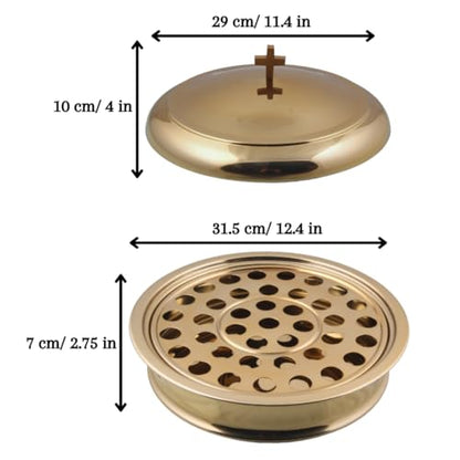 Communion Set for Church - One Communion Tray & Bread Plate with Lid - color: Shiny Gold Finish