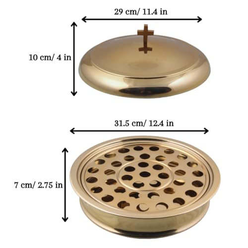 Communion Set for Church - One Communion Tray & Bread Plate with Lid - color: Shiny Gold Finish