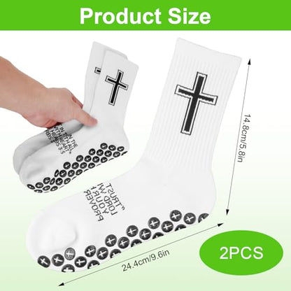 Christian Soccer Socks,Cross Grip Anti Slip Religious Football Socks with Rubber Dots for Youth and Men - color: White