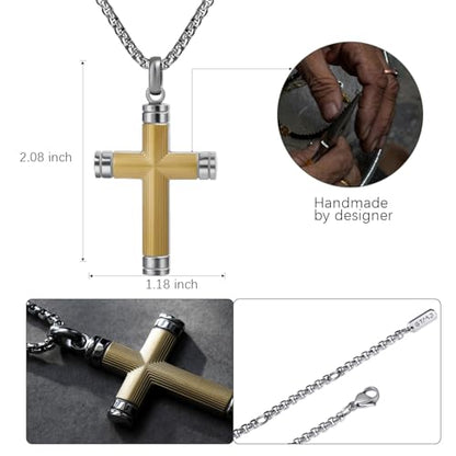 Stainless Steel Cross Necklace for Men with Adjustable Box Chain Christian Cross neckalce Gift - color: Gold