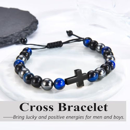 Teen Boy Gifts Cross Bracelet First Communion Baptism Confirmation Gifts for Boys Christian Jejus Jewelry for Teenage Easter Stuffers - style: Baptism Gift