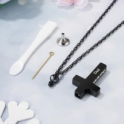 Cremation Cross Necklace for Ashes Stainless Steel Cross Urn Pendant Ashes Holder Memorial Jewelry-With Me Always - style: Dad