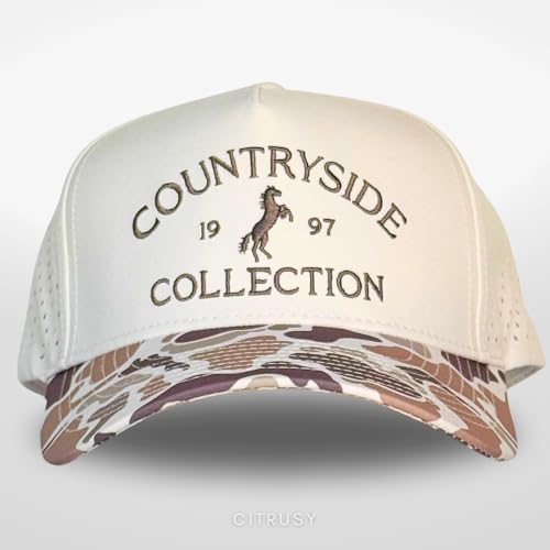 CITRUSY Athletic Trucker Golf Hat | Performance Mens 5 Panel Cap | Cool Breathable Waterproof Workout Running Snapback - color: Countryside Collection | Duck Camo