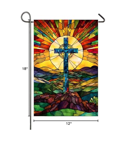 Christian Cross Garden Flag 12x18 Inch Double Sided Easter Religious Garden Flag Small Burlap Banner Yard Lawn Porch Outdoor Decor