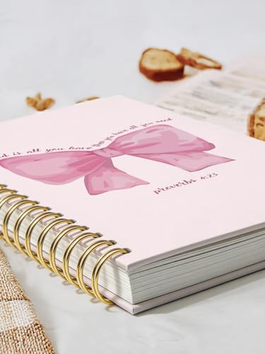 Christian Bible Verse Journal Notebook,Christian Gift for Women,Bible Study Journal for Teen Girls Kids,Church Journal for Notes Taking,Pink Coquette Bow Hardcover Spiral Notebook 5.5x8.3 - color: pink bow proverbs 4:23