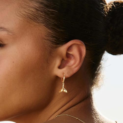 VACRONA Gold Heart Hoop Earrings Huggie Earrings for Women 14k Gold Plated Small Hoops Earrings - color: Fish-Tail-Gold