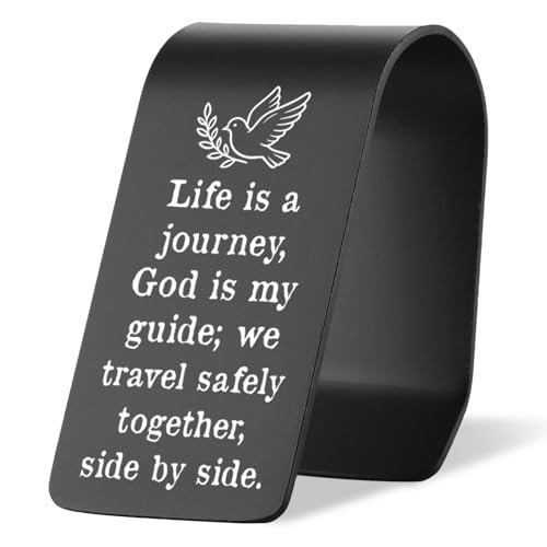 Vivopisew Faith Journey Car Visor Clip Engraved Stainless Steel Christian Car Accessory God Is My Guide Travel Safety Gift for Drivers, Safe Driving Gifts for Family Friend VVA351 - color: Black-God is My Guide